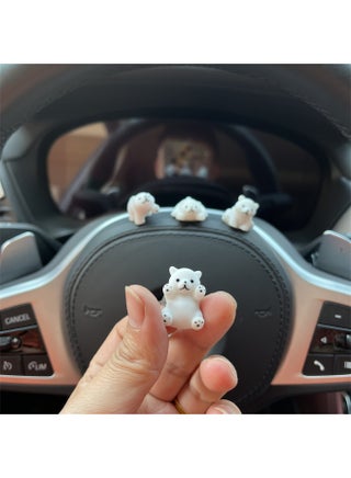 4-Piece Cute Animal Car Interior Decor Set - Rearview Mirror & Dashboard Ornaments, Fun Automotive Gift Accessories - view 3